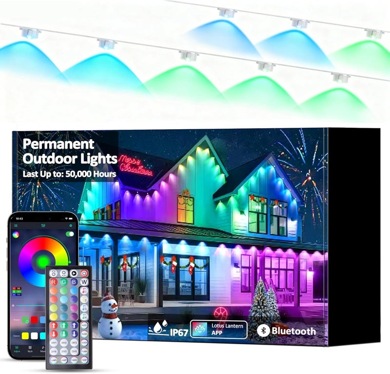 DIERLIGHT 50FT RGB Permanent Outdoor Lights, LED String Lights with APP & Remote Control, IP67 Waterproof Multicolor Eaves Lights for Christmas Halloween Party, Garden, House Decor Rope Lights - Image 1